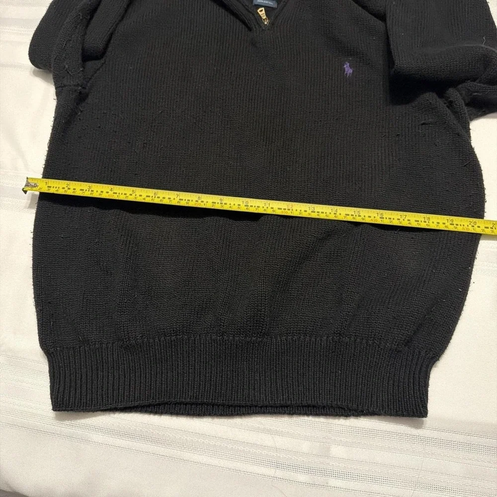 Polo Ralph Lauren Mens Large Black 100% Cotton Quarter Zip Sweater Purple Pony